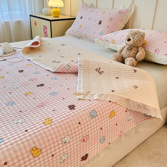 91家纺网 家纺一手货源 找家纺 岚吉家纺 2026新款云朵棉床盖三件套 兔兔乐园