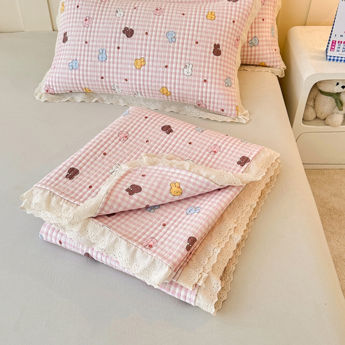 91家纺网 家纺一手货源 找家纺 岚吉家纺 2026新款云朵棉床盖三件套 兔兔乐园