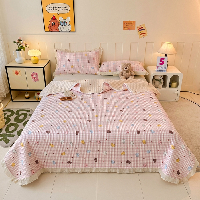 91家纺网 家纺一手货源 找家纺 岚吉家纺 2026新款云朵棉床盖三件套 兔兔乐园