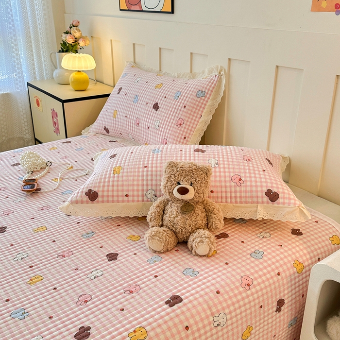 91家纺网 家纺一手货源 找家纺 岚吉家纺 2026新款云朵棉床盖三件套 兔兔乐园