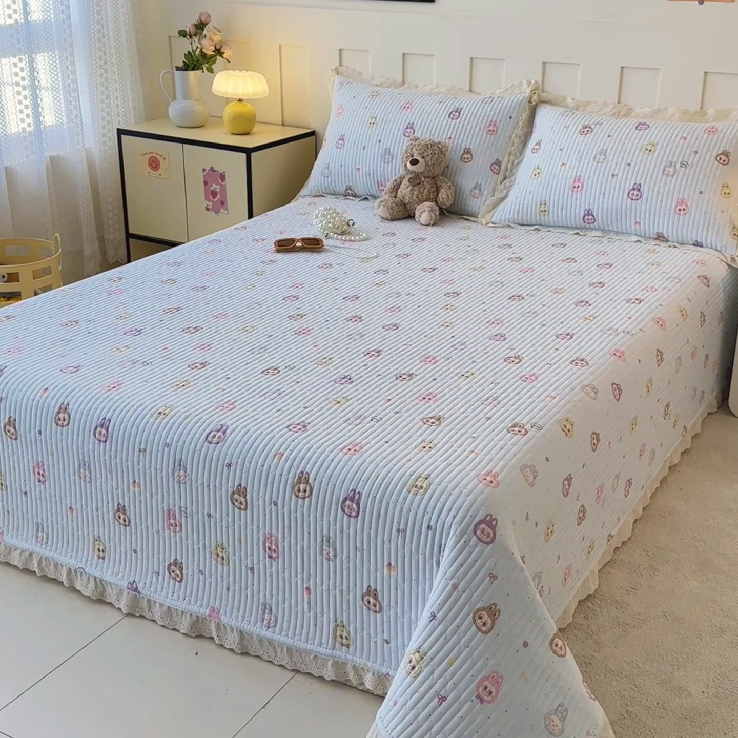 91家纺网 家纺一手货源 找家纺 岚吉家纺 2026新款云朵棉床盖三件套 阿布布