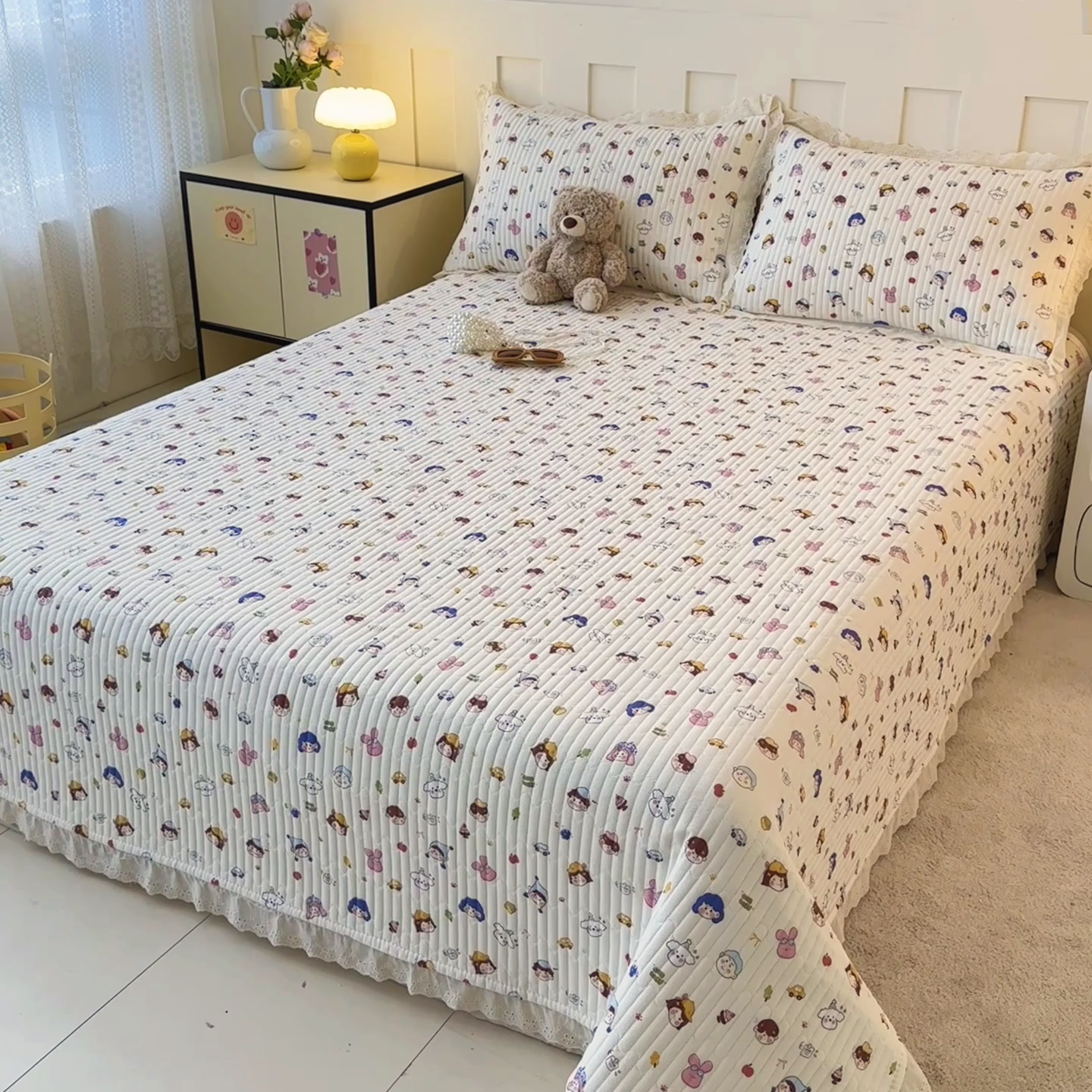 91家纺网 家纺一手货源 找家纺 岚吉家纺 2026新款云朵棉床盖三件套 小呆呆