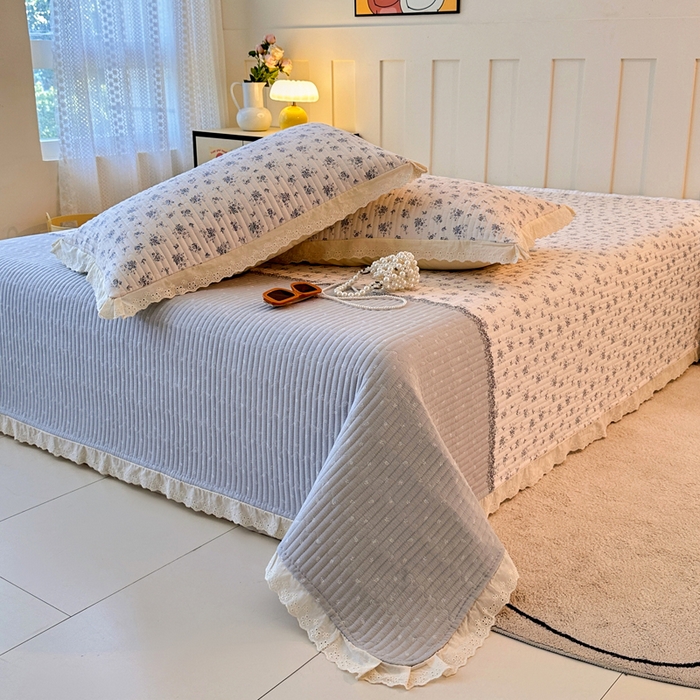 91家纺网 家纺一手货源 找家纺 岚吉家纺 2026新款云朵棉床盖三件套 幽兰