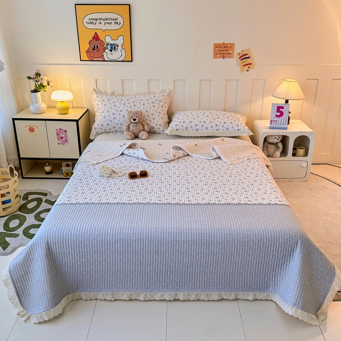 91家纺网 家纺一手货源 找家纺 岚吉家纺 2026新款云朵棉床盖三件套 幽兰