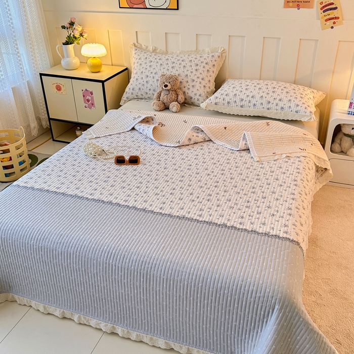 91家纺网 家纺一手货源 找家纺 岚吉家纺 2026新款云朵棉床盖三件套 幽兰