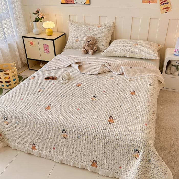 91家纺网 家纺一手货源 找家纺 岚吉家纺 2026新款云朵棉床盖三件套 元气女孩