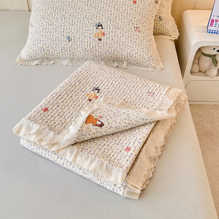 91家纺网 家纺一手货源 找家纺 岚吉家纺 2026新款云朵棉床盖三件套 元气女孩