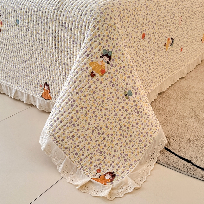 91家纺网 家纺一手货源 找家纺 岚吉家纺 2026新款云朵棉床盖三件套 元气女孩