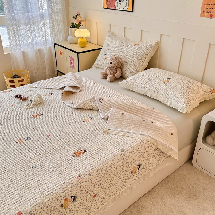 91家纺网 家纺一手货源 找家纺 岚吉家纺 2026新款云朵棉床盖三件套 元气女孩