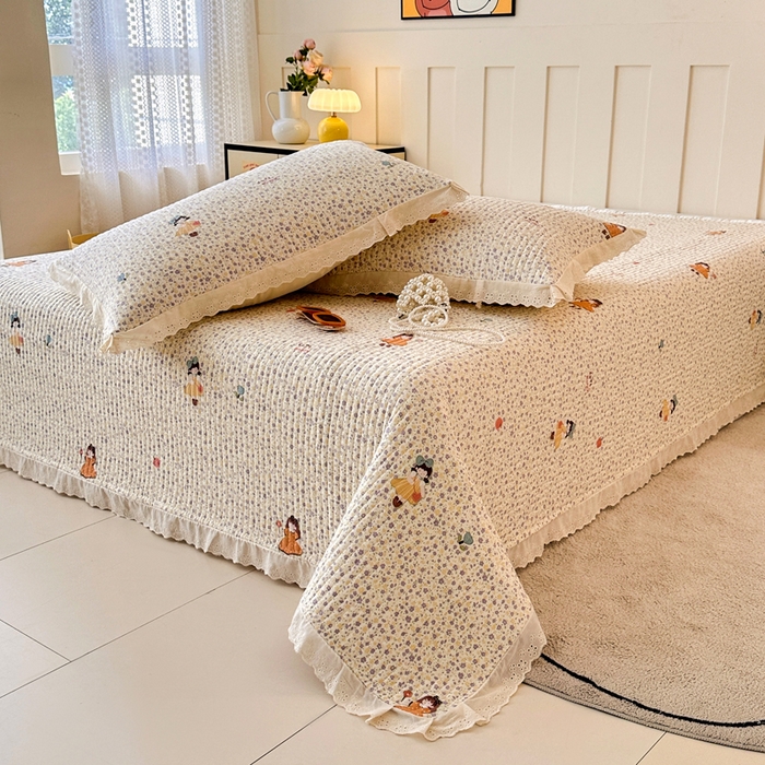 91家纺网 家纺一手货源 找家纺 岚吉家纺 2026新款云朵棉床盖三件套 元气女孩