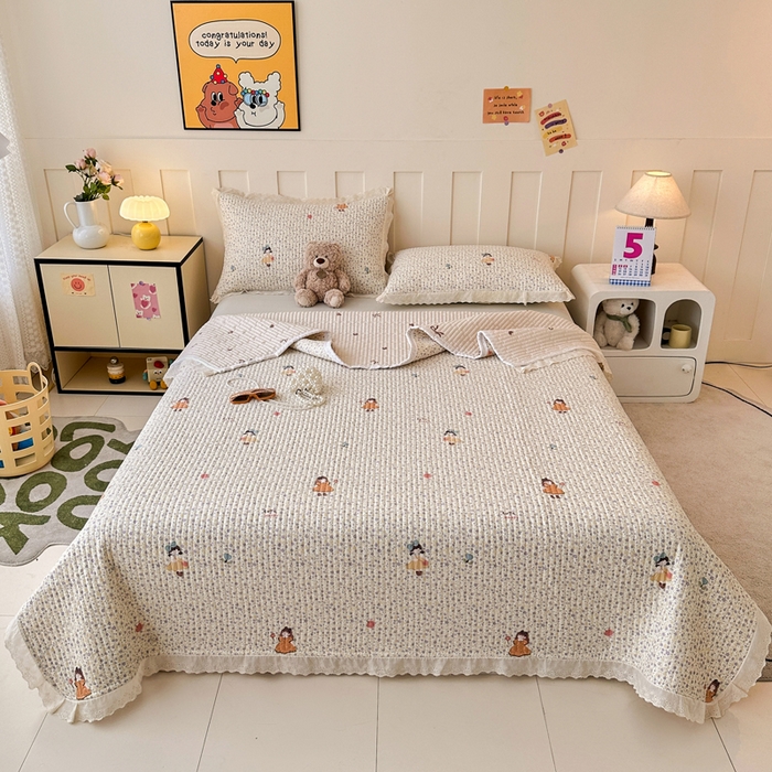 91家纺网 家纺一手货源 找家纺 岚吉家纺 2026新款云朵棉床盖三件套 元气女孩