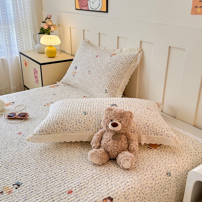 91家纺网 家纺一手货源 找家纺 岚吉家纺 2026新款云朵棉床盖三件套 元气女孩