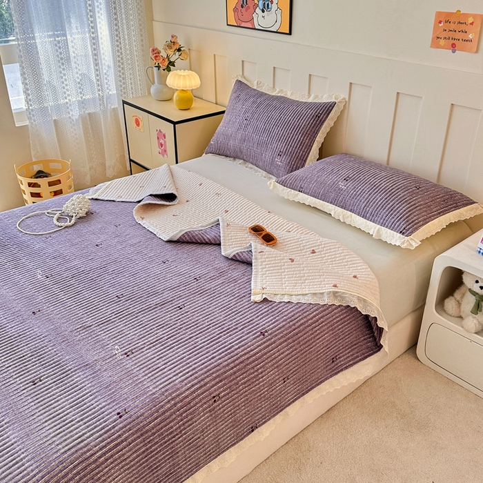 91家纺网 家纺一手货源 找家纺 岚吉家纺 2026新款云朵棉床盖三件套 紫色樱桃