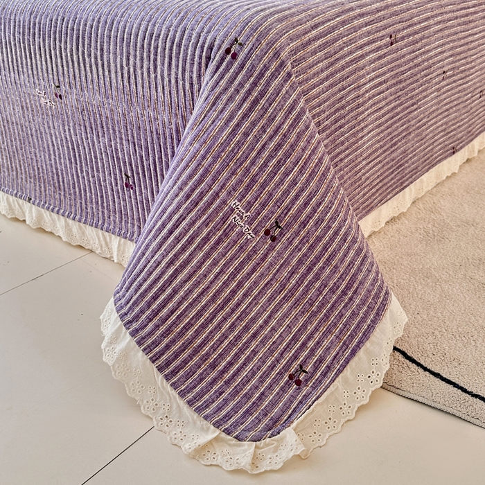 91家纺网 家纺一手货源 找家纺 岚吉家纺 2026新款云朵棉床盖三件套 紫色樱桃