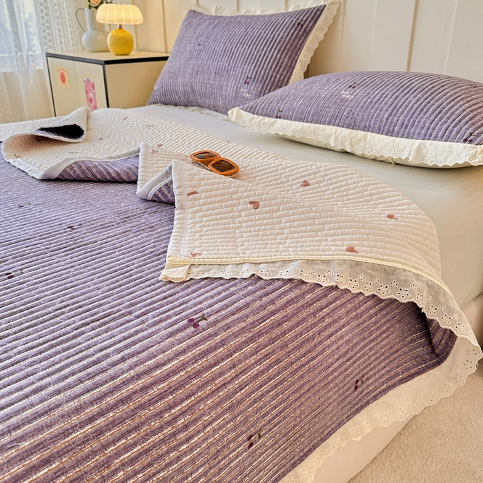 91家纺网 家纺一手货源 找家纺 岚吉家纺 2026新款云朵棉床盖三件套 紫色樱桃
