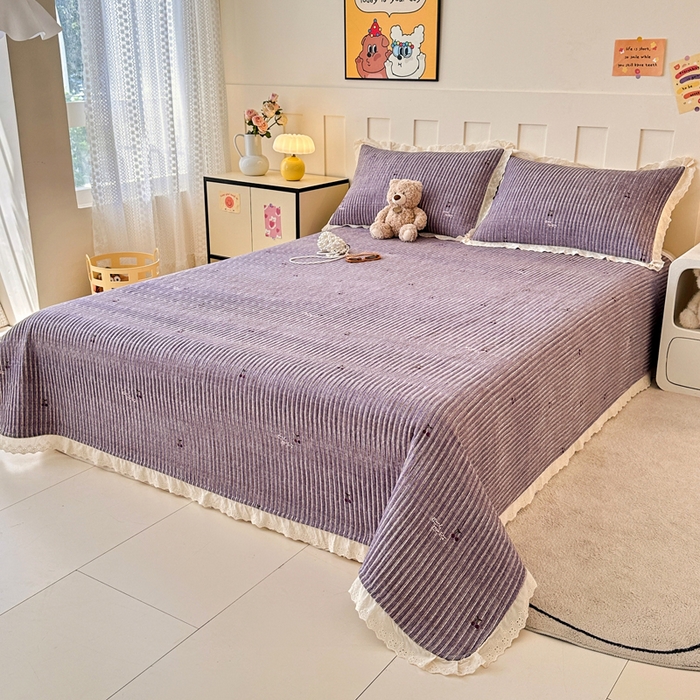 91家纺网 家纺一手货源 找家纺 岚吉家纺 2026新款云朵棉床盖三件套 紫色樱桃