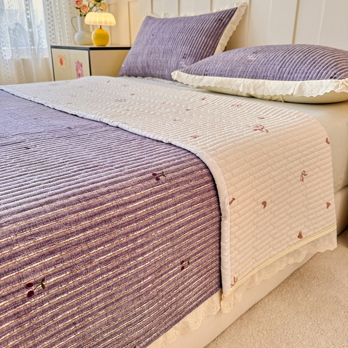 91家纺网 家纺一手货源 找家纺 岚吉家纺 2026新款云朵棉床盖三件套 紫色樱桃