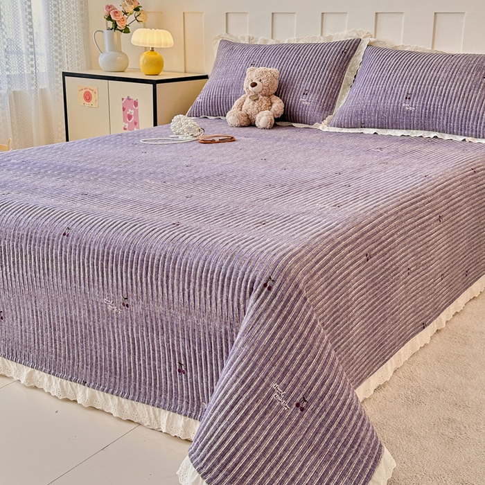 91家纺网 家纺一手货源 找家纺 岚吉家纺 2026新款云朵棉床盖三件套 紫色樱桃