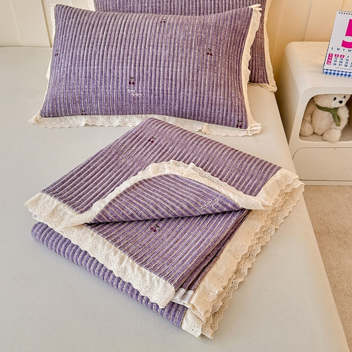 91家纺网 家纺一手货源 找家纺 岚吉家纺 2026新款云朵棉床盖三件套 紫色樱桃