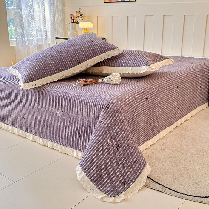 91家纺网 家纺一手货源 找家纺 岚吉家纺 2026新款云朵棉床盖三件套 紫色樱桃