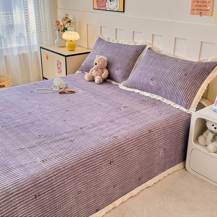 91家纺网 家纺一手货源 找家纺 岚吉家纺 2026新款云朵棉床盖三件套 紫色樱桃