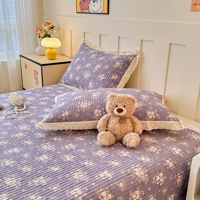 91家纺网 家纺一手货源 找家纺 岚吉家纺 2026新款云朵棉床盖三件套 紫苏