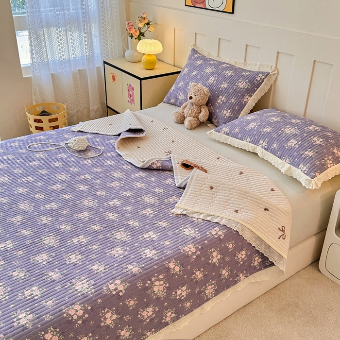 91家纺网 家纺一手货源 找家纺 岚吉家纺 2026新款云朵棉床盖三件套 紫苏