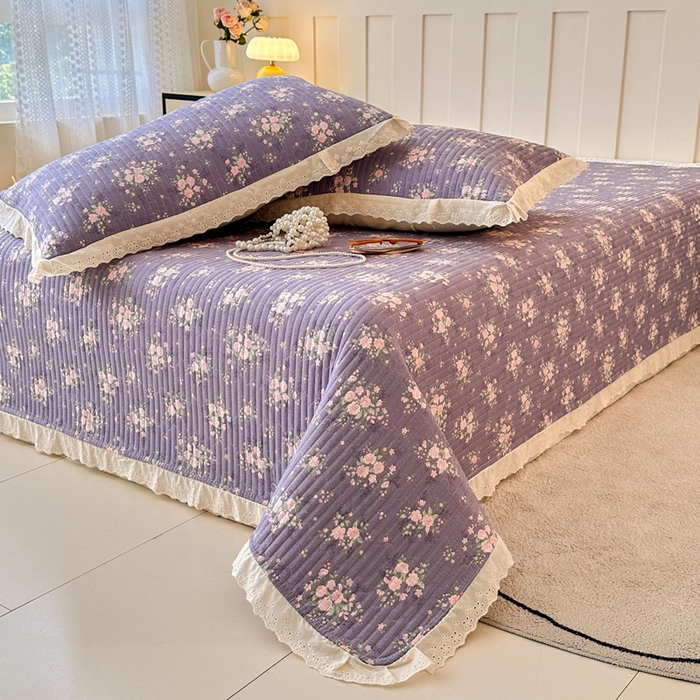 91家纺网 家纺一手货源 找家纺 岚吉家纺 2026新款云朵棉床盖三件套 紫苏
