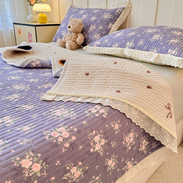 91家纺网 家纺一手货源 找家纺 岚吉家纺 2026新款云朵棉床盖三件套 紫苏