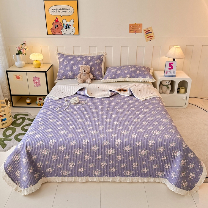 91家纺网 家纺一手货源 找家纺 岚吉家纺 2026新款云朵棉床盖三件套 紫苏