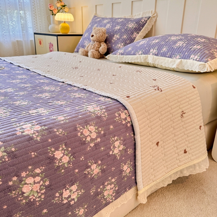 91家纺网 家纺一手货源 找家纺 岚吉家纺 2026新款云朵棉床盖三件套 紫苏