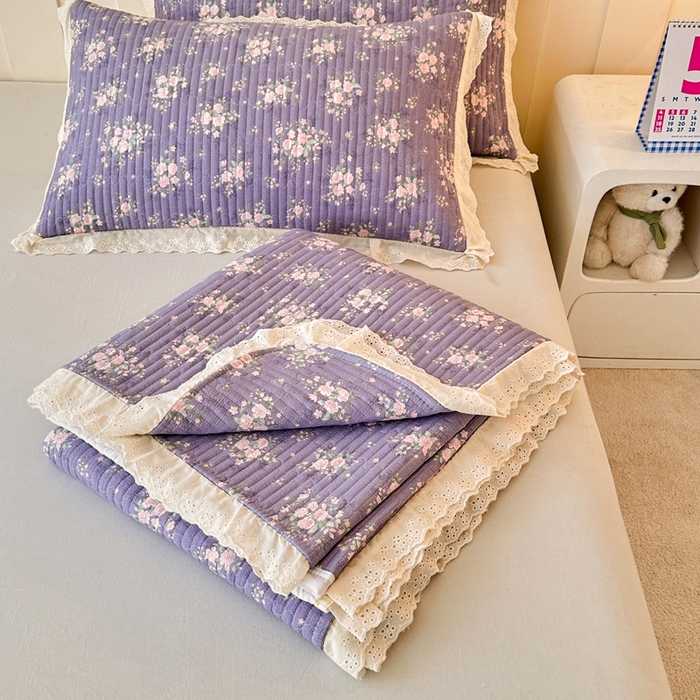 91家纺网 家纺一手货源 找家纺 岚吉家纺 2026新款云朵棉床盖三件套 紫苏