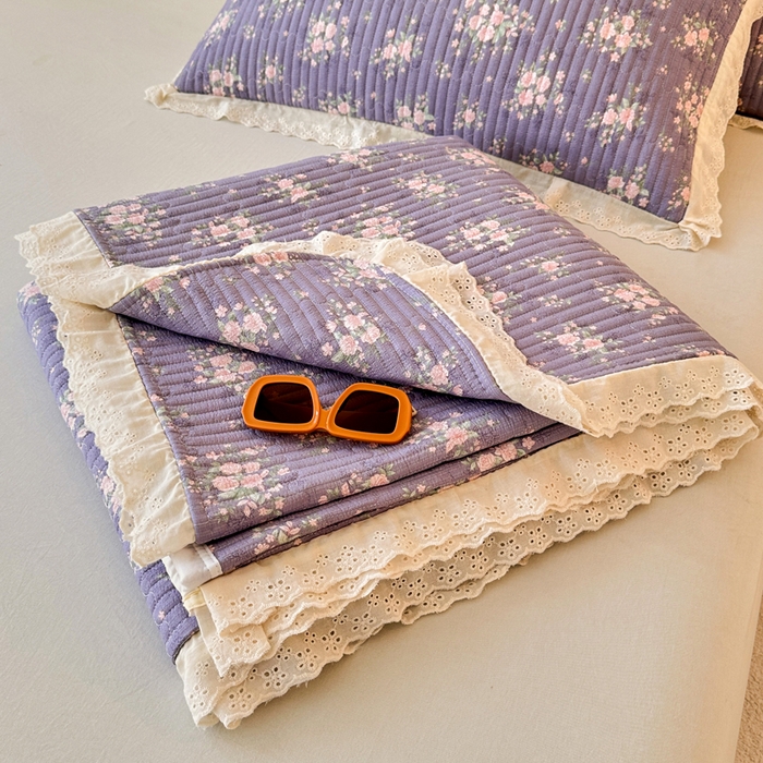 91家纺网 家纺一手货源 找家纺 岚吉家纺 2026新款云朵棉床盖三件套 紫苏
