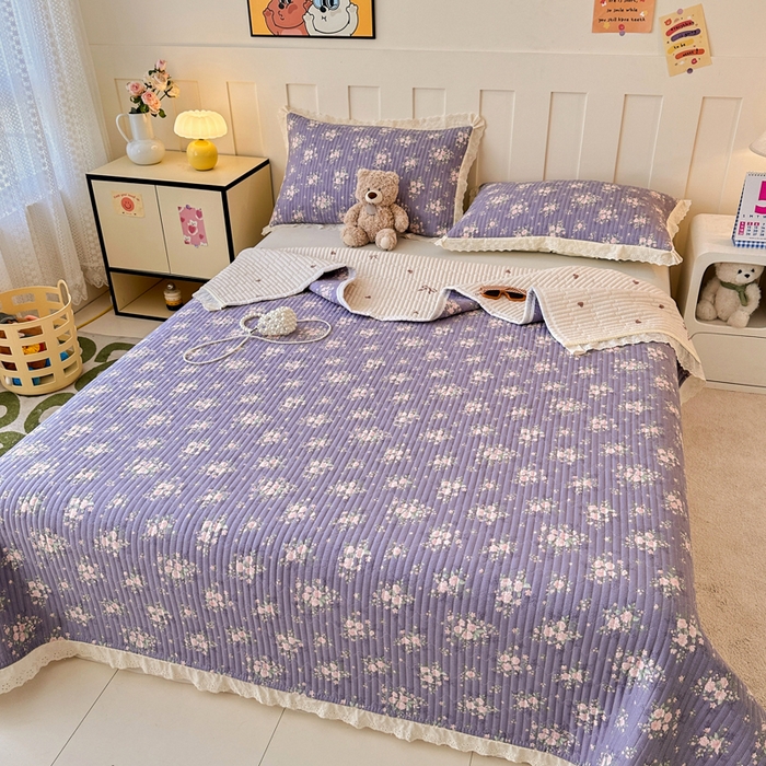 91家纺网 家纺一手货源 找家纺 岚吉家纺 2026新款云朵棉床盖三件套 紫苏