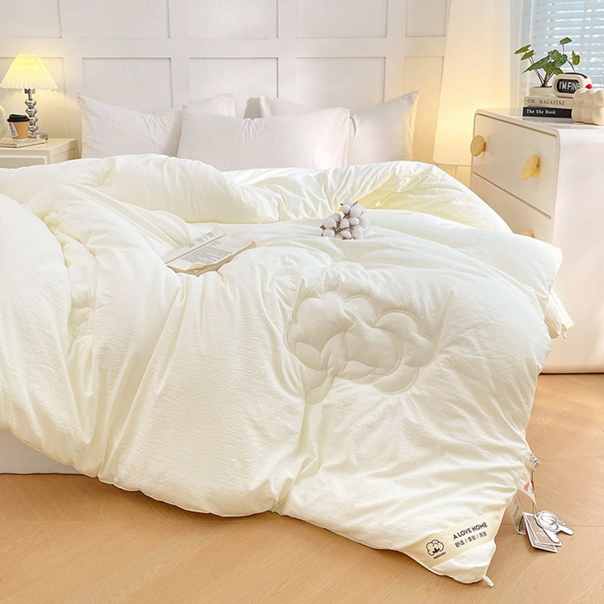 91家纺网 家纺一手货源 找家纺 VIP被业 2025新款水洗棉皱皱纱新疆棉冬被被芯 白色