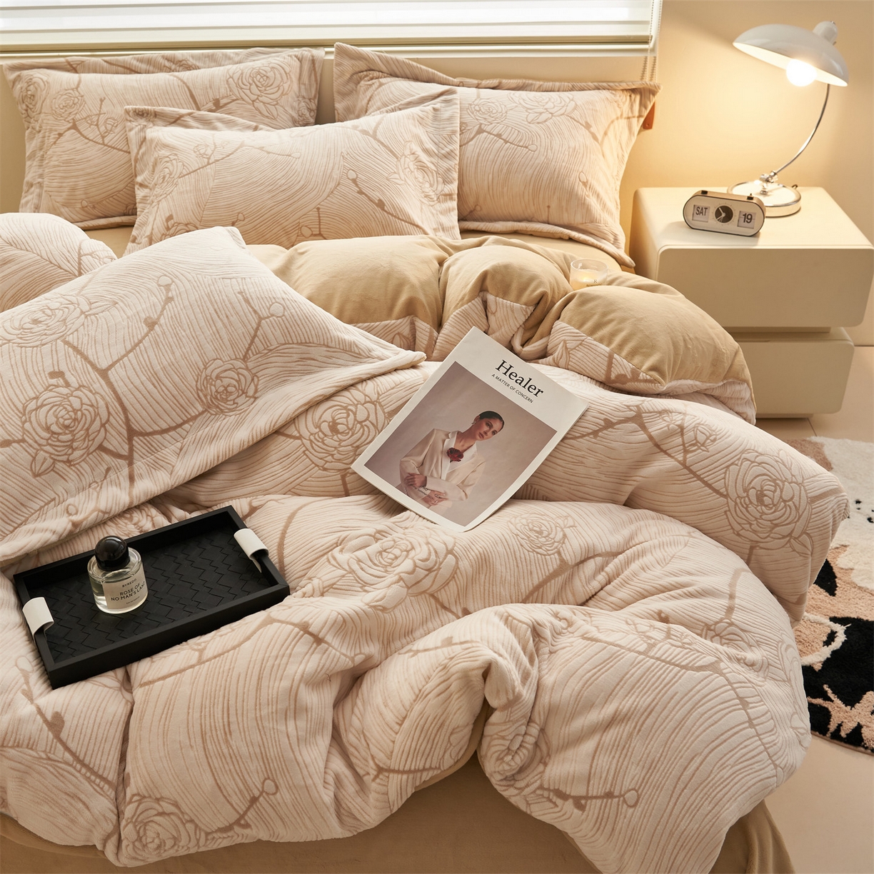 91家纺网 家纺一手货源 找家纺 （总）恒爱家纺 2025新款牛奶绒立体剪花四件套