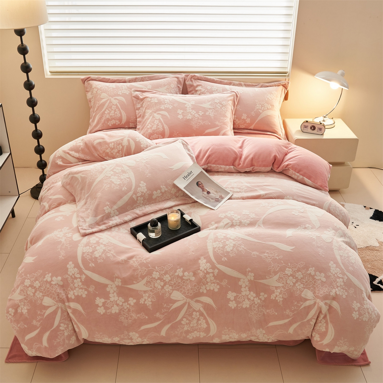 91家纺网 家纺一手货源 找家纺 恒爱家纺 2025新款牛奶绒立体剪花四件套 爱意绵绵