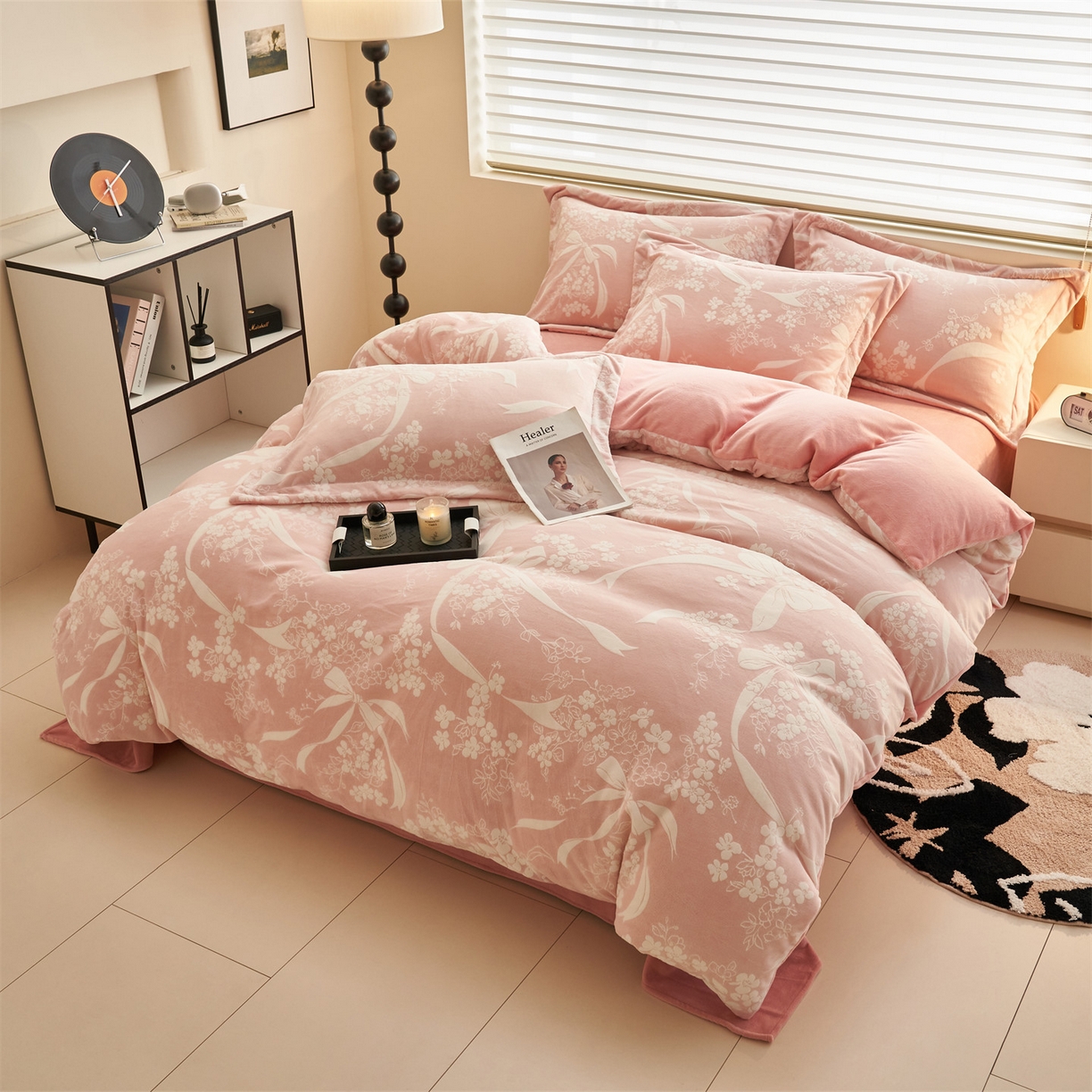 91家纺网 家纺一手货源 找家纺 恒爱家纺 2025新款牛奶绒立体剪花四件套 爱意绵绵