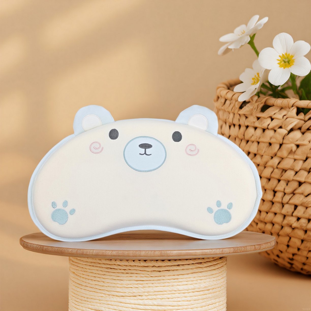 小猫派 2025秋冬贴布绣月牙型可水洗亲水棉枕芯（新款9.1号有货） 安睡熊蓝