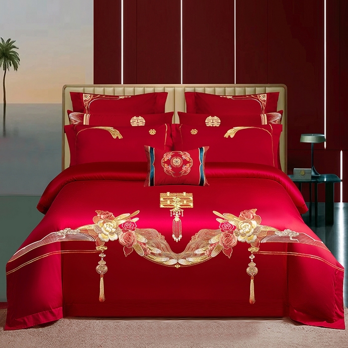 91家纺网 家纺一手货源 找家纺 （总）柏拉图 2025新款100s贡缎长绒棉提花婚庆系列四件套多件套