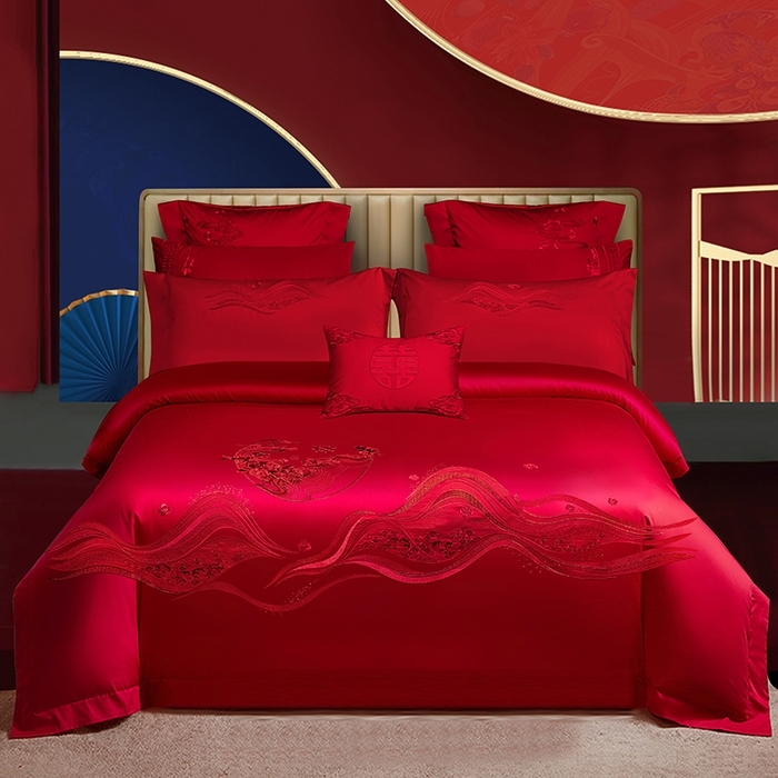 91家纺网 家纺一手货源 找家纺 （总）柏拉图 2025新款100s贡缎长绒棉提花婚庆系列四件套多件套