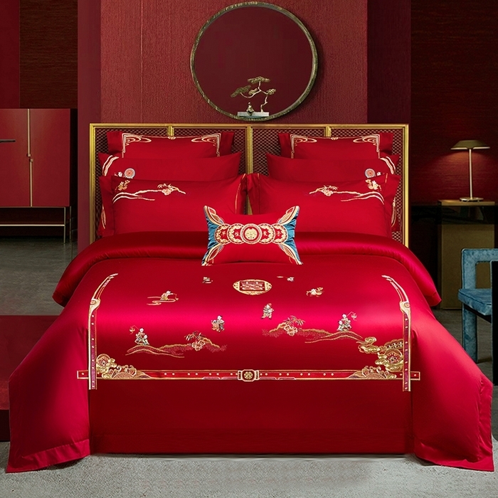 91家纺网 家纺一手货源 找家纺 （总）柏拉图 2025新款100s贡缎长绒棉提花婚庆系列四件套多件套