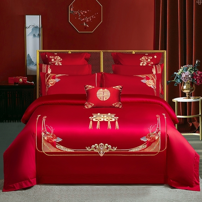 91家纺网 家纺一手货源 找家纺 （总）柏拉图 2025新款100s贡缎长绒棉提花婚庆系列四件套多件套