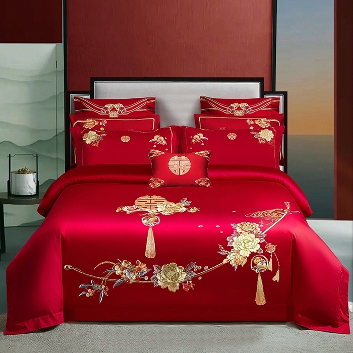 91家纺网 家纺一手货源 找家纺 （总）柏拉图 2025新款100s贡缎长绒棉提花婚庆系列四件套多件套