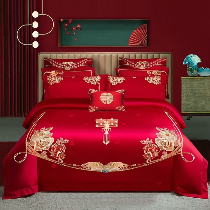 91家纺网 家纺一手货源 找家纺 （总）柏拉图 2025新款100s贡缎长绒棉提花婚庆系列四件套多件套