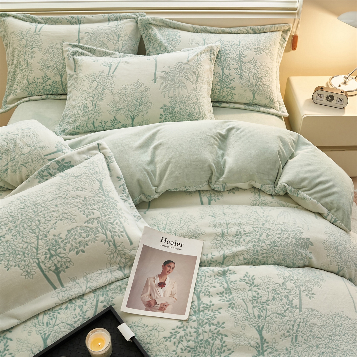 91家纺网 家纺一手货源 找家纺 恒爱家纺 2025新款牛奶绒立体剪花四件套 丛林风韵