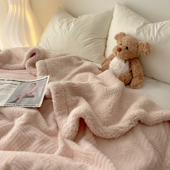 91家纺网 家纺一手货源 找家纺 顾里家纺 2025新款韩系提花兔毛绒毯毛毯毯子 仙女粉