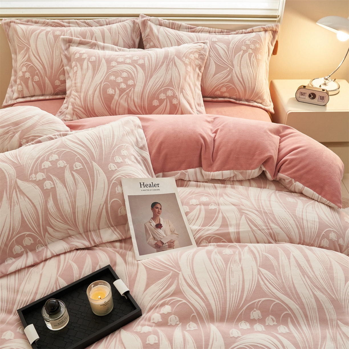 91家纺网 家纺一手货源 找家纺 恒爱家纺 2025新款牛奶绒立体剪花四件套 古韵悠香-豆沙