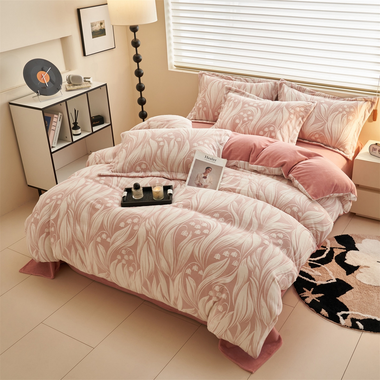 91家纺网 家纺一手货源 找家纺 恒爱家纺 2025新款牛奶绒立体剪花四件套 古韵悠香-豆沙