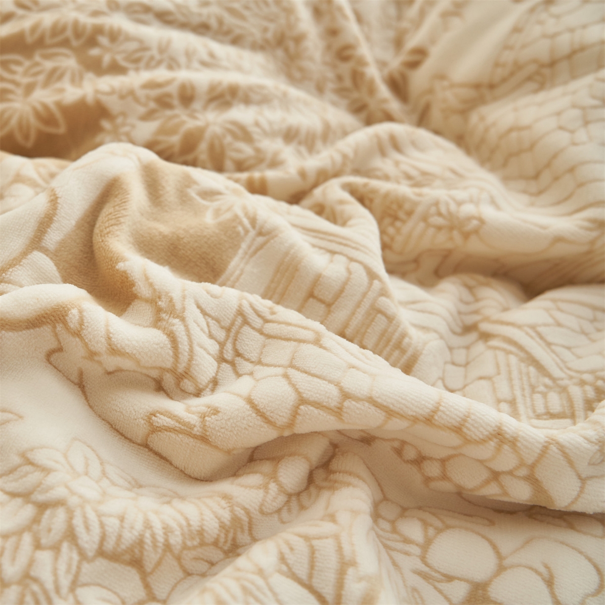 91家纺网 家纺一手货源 找家纺 恒爱家纺 2025新款牛奶绒立体剪花四件套 花园小镇-浅咖